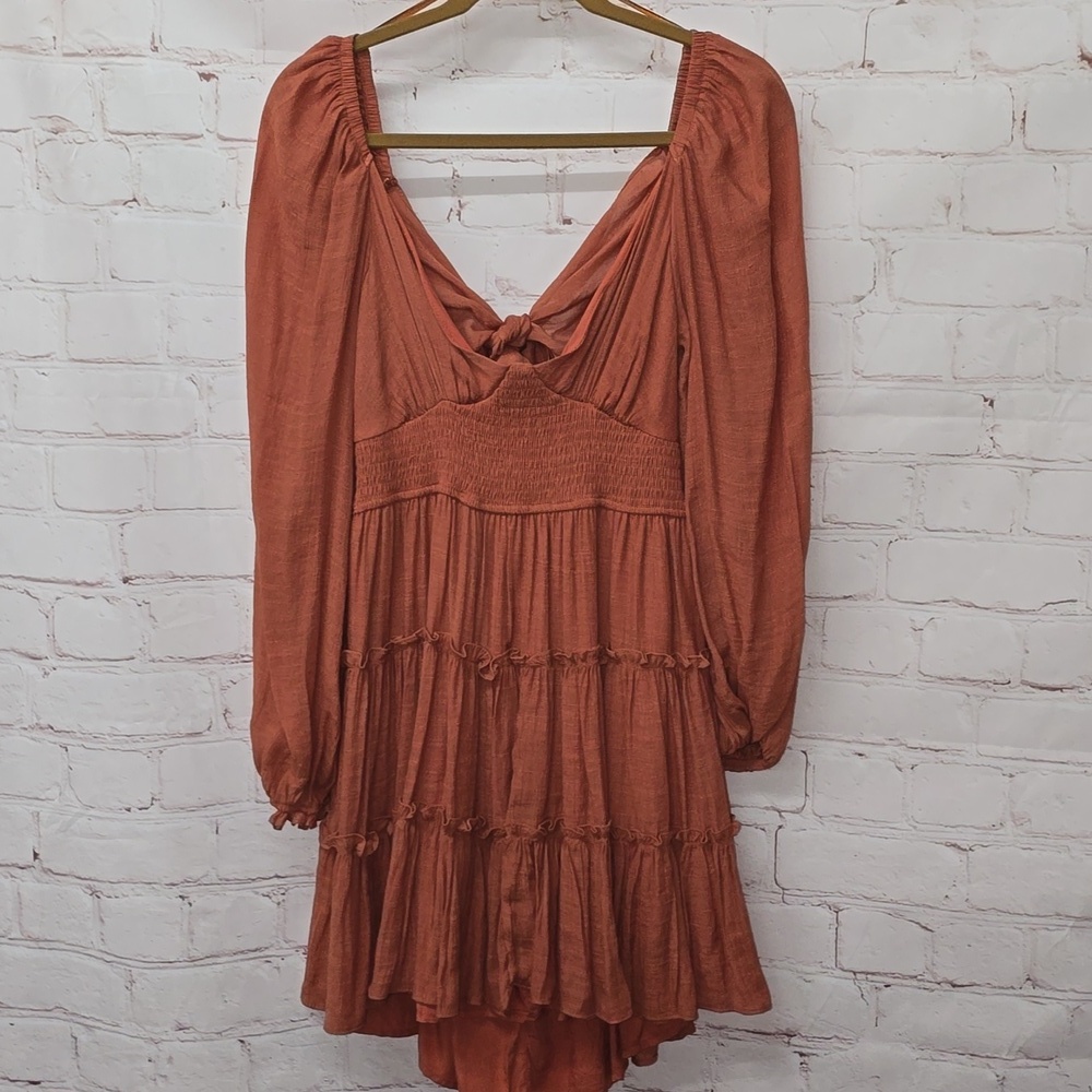 Mustard Seed Terracotta Puff Sleeves Mini Dress Cotton/Polyester Womens Size L